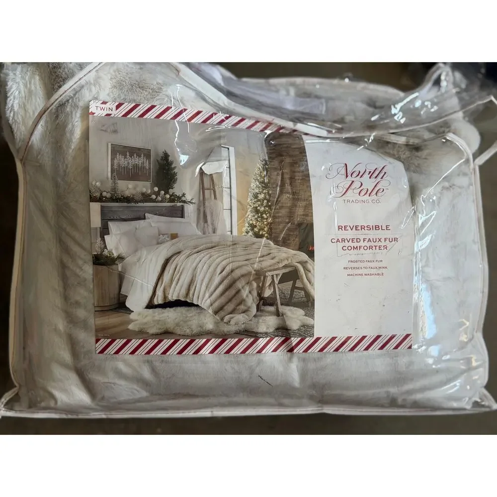 North Pole Trading Co. Reversible Carved Faux Fur Comforter Twin Silver Gray